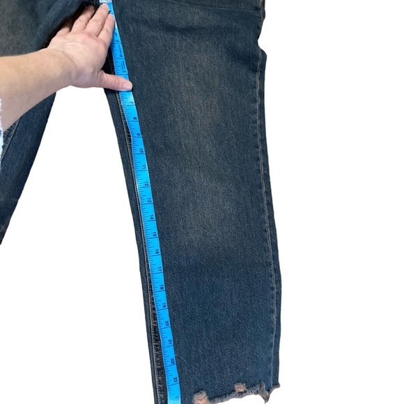 Free people jeans size 28 cropped mid-rise straight leg frayed hem distressed - Picture 13 of 16